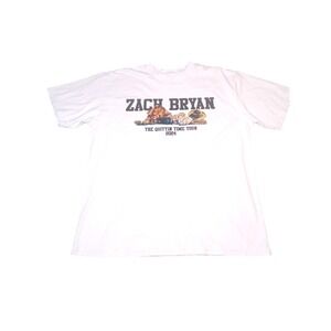 Zach Bryan Quittin Time Tour 2024 White Graphic T-Shirt Mens Large Concert Tee